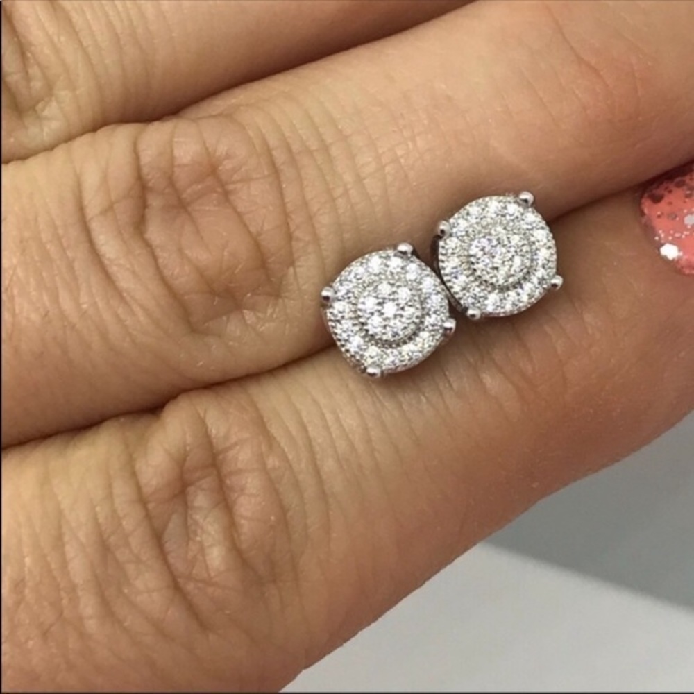 micro paved raised halo diamond stud earrings